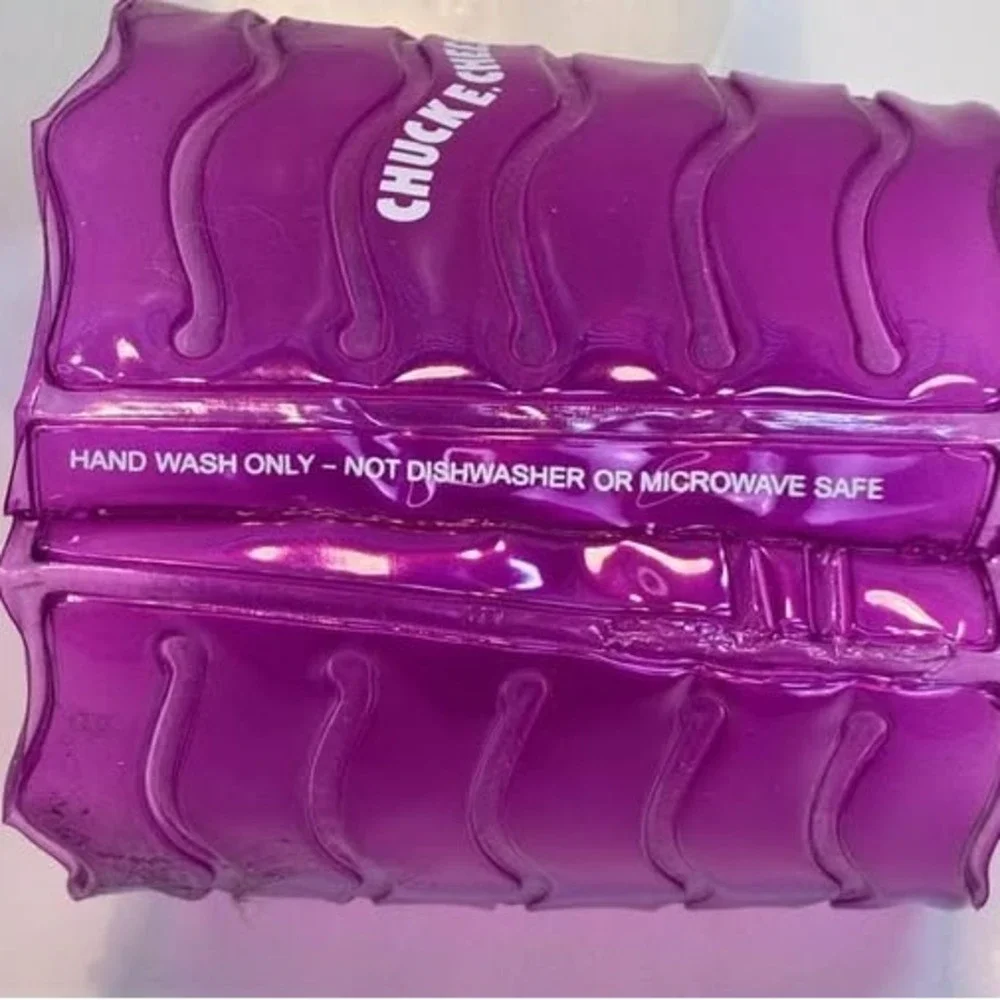 Chuck E Cheese Purple Souvenir Cup Removable Sleeve‎ Lid 2021 Flawed Straw
